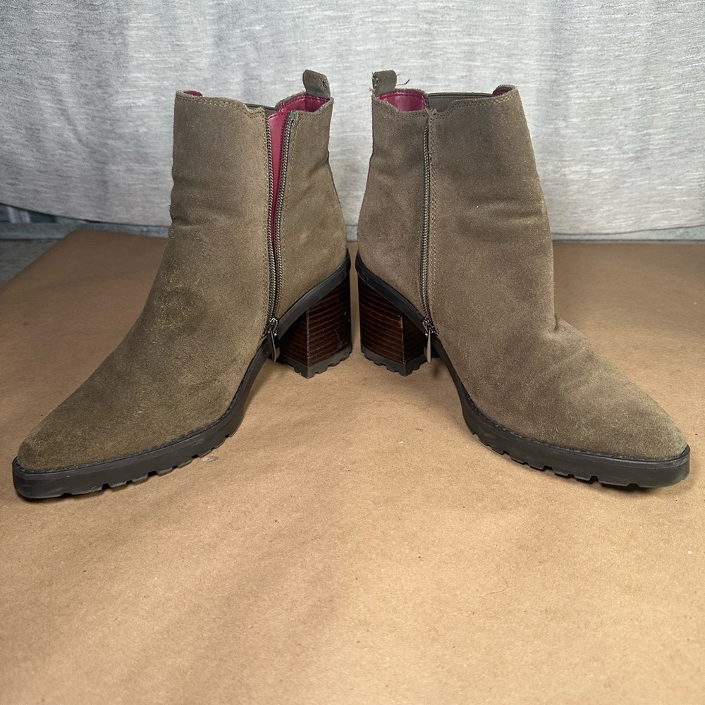 Franco Sarto L-Trent Rugged Chunky Olive Green Leather Chelsea Boots Size 8M - Picture 5 of 11